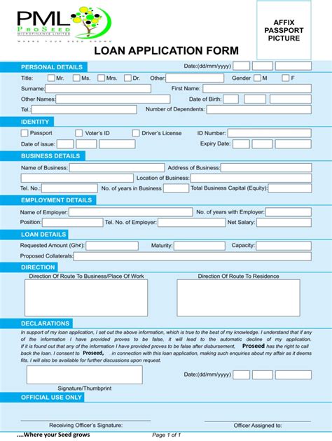 Application Form For Loan